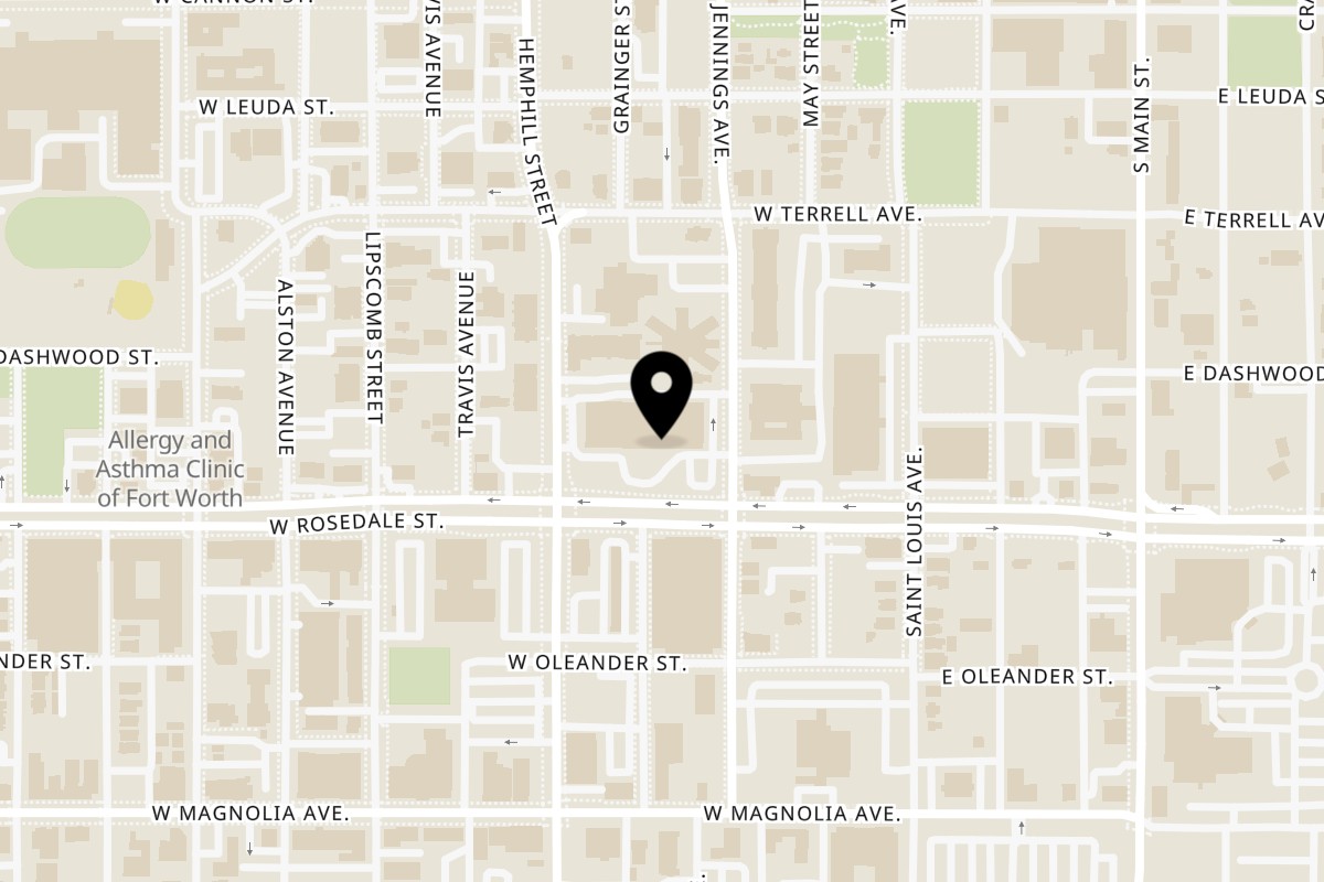 Map showing the location of King Tut on 508 W Rosedale St in Fort Worth